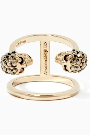 Alexander McQueen Twin Skull Double Ring in Gold-tone Brass