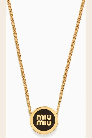 Miu Miu Logo-embellished Pendant Necklace in Gold-tone Metal