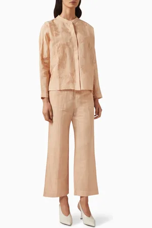 SWGT Embroidered Top & Pants Set in Linen-blend
