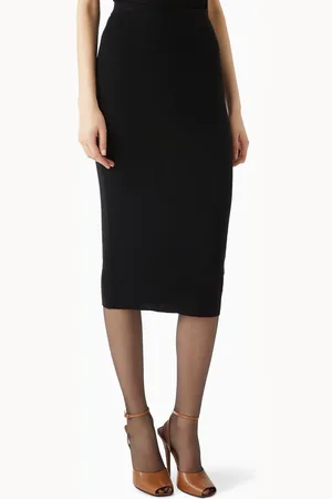 Saint Laurent Pencil Midi Skirt in Ribbed Wool