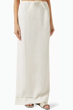 Prada Embroidered-logo Maxi Skirt in Linen
