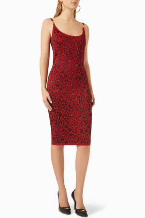 VERSACE Leopard-motif Midi Dress in Viscose-blend Knit