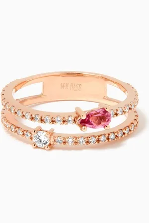 Nass Double Band Tourmaline & Diamond Ring in 14kt