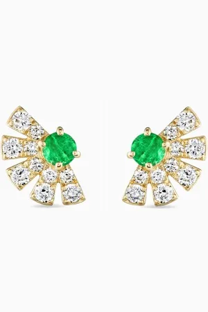 Fergus James Colombian Emerald & Diamond Sunrise Earrings in 18kt Gold
