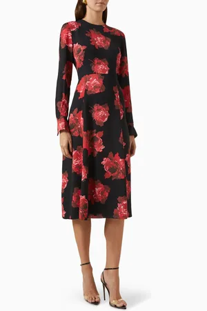 Erdem Rose-print Midi Dress in Viscose Crepe