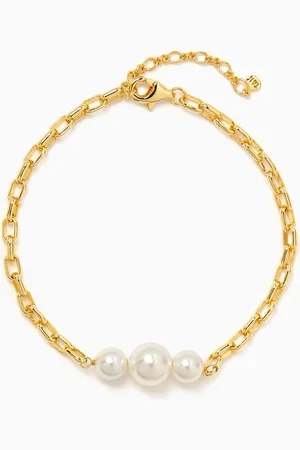 TAI Jewelry 3-pearl Chain Bracelet in Gold-plated Brass