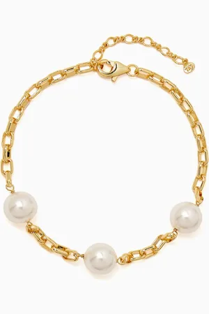 TAI Jewelry Delicate Pearl Oval Chain Bracelet in Gold-plated Brass