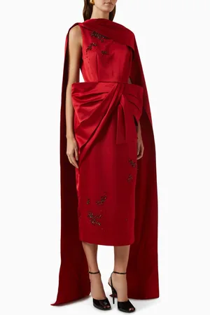 Erdem Draped Bow Midi Dress in Satin