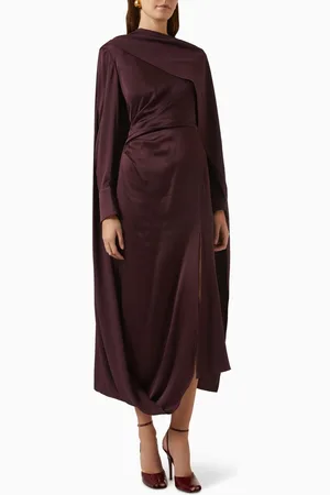 Erdem Draped Cape Midi Dress in Satin Cady