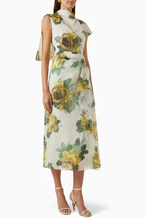 Erdem Rose-print Midi Dress in Crushed Organza