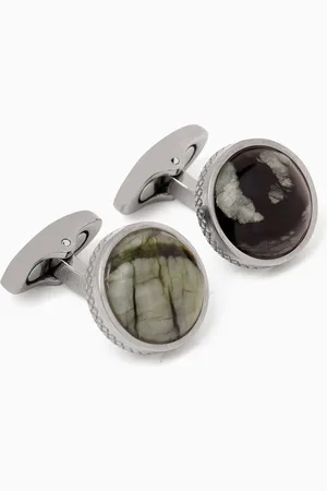 Tateossian Classic Cufflinks in Titanium & Line Stone