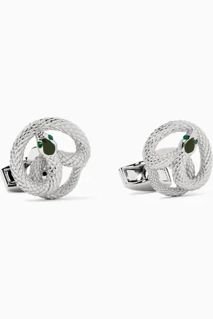 Tateossian Viper Cufflinks in Palladium & Green Enamel