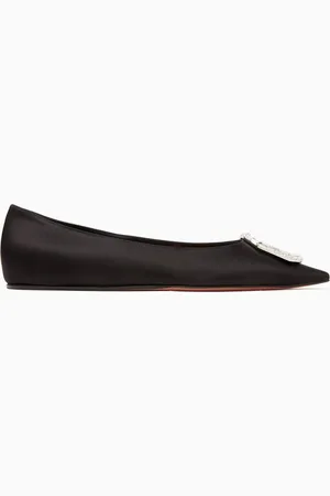 Amina Muaddi Camelia Crystal Ballet Pumps in Satin