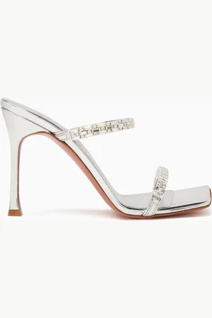 Amina Muaddi Diana 95 Mules in Metallic Leather