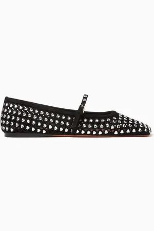 Amina Muaddi Ane Crystal Ballet Flats in Suede