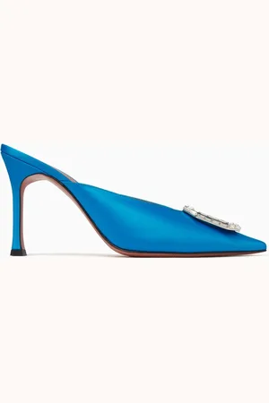 Amina Muaddi Camelia 90 Crystal Mules in Satin