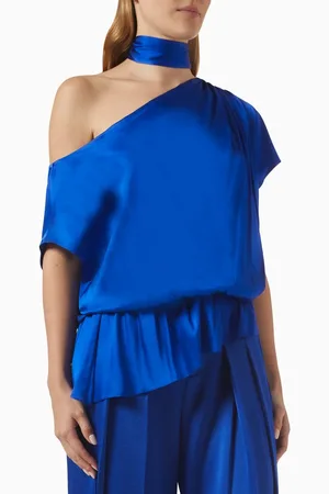 ALICE+OLIVIA Mitsuko Draped Blouse with Scarf in Satin
