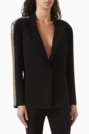 Norma Kamali Stud Single Breasted Jacket in Stretch Poly Lycra