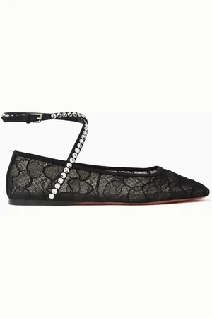 Amina Muaddi Ane Crystal-embellished Ballet Flats in Lace