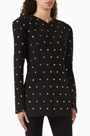 Norma Kamali V Neck Zip Front Jacket in Stretch Poly Lycra
