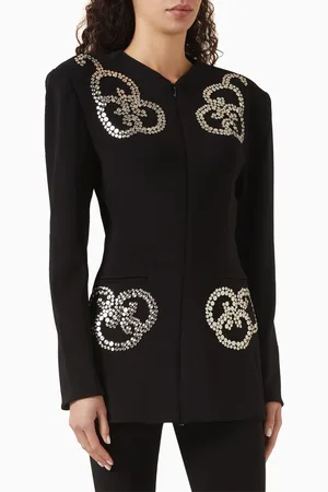 Norma Kamali V Neck Zip Front Jacket in Stretch Poly Lycra