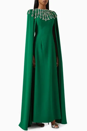 BASIX Embellished Cape-sleeve Gown in Rayon Jersey