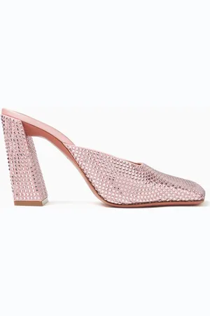 Amina Muaddi Charlotte 95 Crystal Mules in Satin
