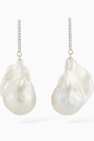Mateo New York Baroque Pearl Earrings with Diamonds in 14kt Gold