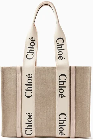 Chloé Woody Medium Tote Bag in Linen Canvas