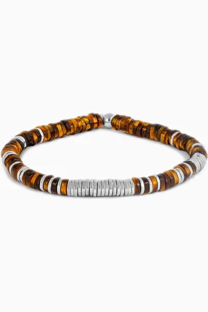 Tateossian Medium Constellation Beaded Tiger Eye Bracelet in Rhodium-plated Sterling Silver