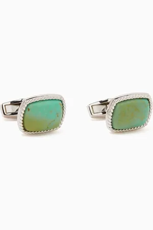 Tateossian Cable Jasper Amaroo Turquoise Cufflinks in Rhodium-plated Sterling Silver