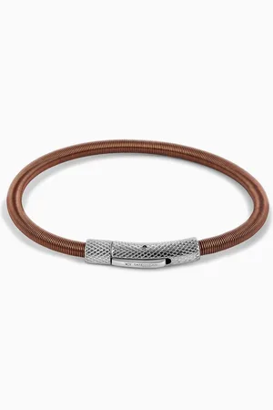 Tateossian Medium Seta Etched Click Bracelet in Stainless Steel & Nylon Coated Wire