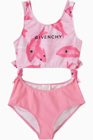 Givenchy Fish Graphic Logo Print Swimsuit in Stretch Nylon