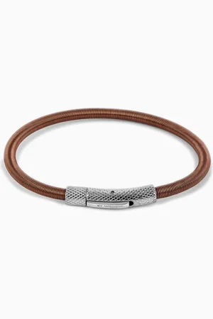 Tateossian Medium Seta Etched Click Bracelet in Stainless Steel & Nylon Coated Wire