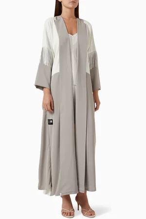 Elna Line Two-tone Fringed Abaya in Nada