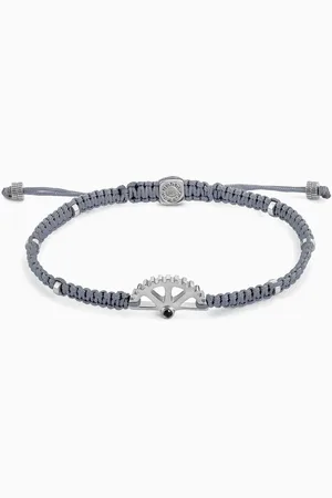 Tateossian Puzzle Gear Macrame Bracelet in Rhodium Silver