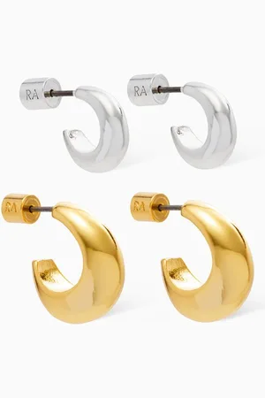 Roxanne Assoulin The Level Up Mini Hoop Earrings Set in Gold & Silver-tone Brass