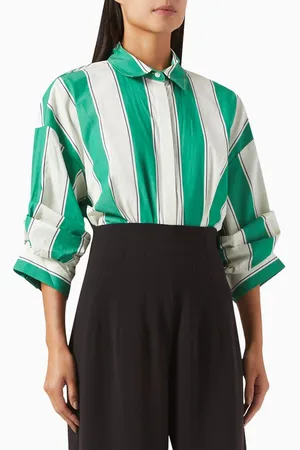 Staud Traverse Striped Oversized Bodysuit Shirt in Cotton-poplin
