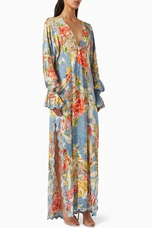 Hemant & Nandita Tesu Printed V-neck Kaftan in Viscose Crepe