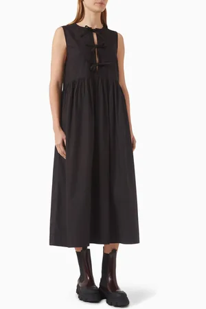Ganni Tie String Midi Dress in Cotton-poplin