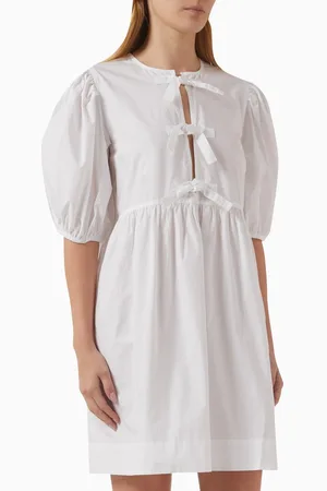 Ganni Tie String Mini Dress in Cotton-poplin