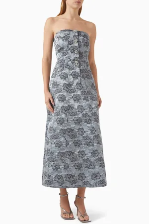 Ganni Botanical Jacquard Corsage Midi Dress