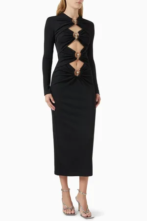 CHRISTOPHER ESBER Orbit Ruched Midi Dress in Rib-knit