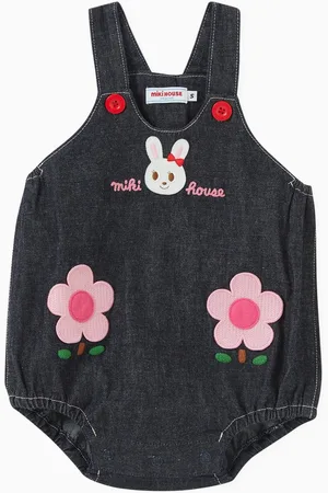 Miki House Bunny & Flowers Motif Romper in Cotton