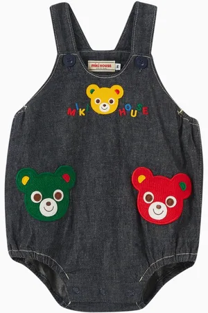 Miki House Bear Motif Romper in Cotton