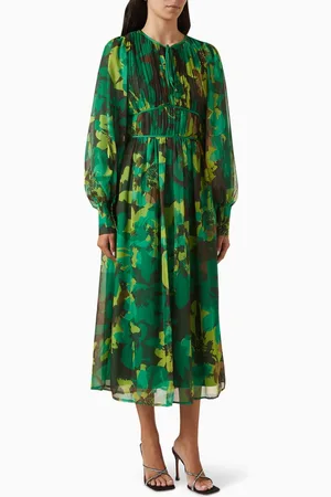 Serpil Pleated Floral-print Midi Dress