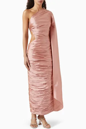 Sandra Mansour Echoes Ethereal Draped Maxi Dress in Taffeta