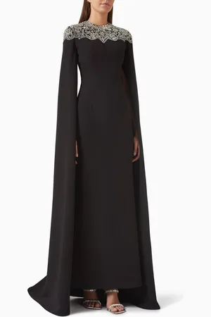 BASIX Embellished Sleeve Gown in Crepe