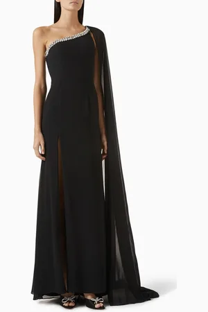 BASIX Embellished Crepe One-shoulder Gown in Crepe