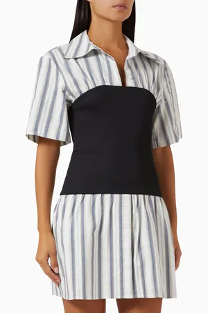 Anna Quan Kali Striped Mini Shirt Dress in Cotton-blend